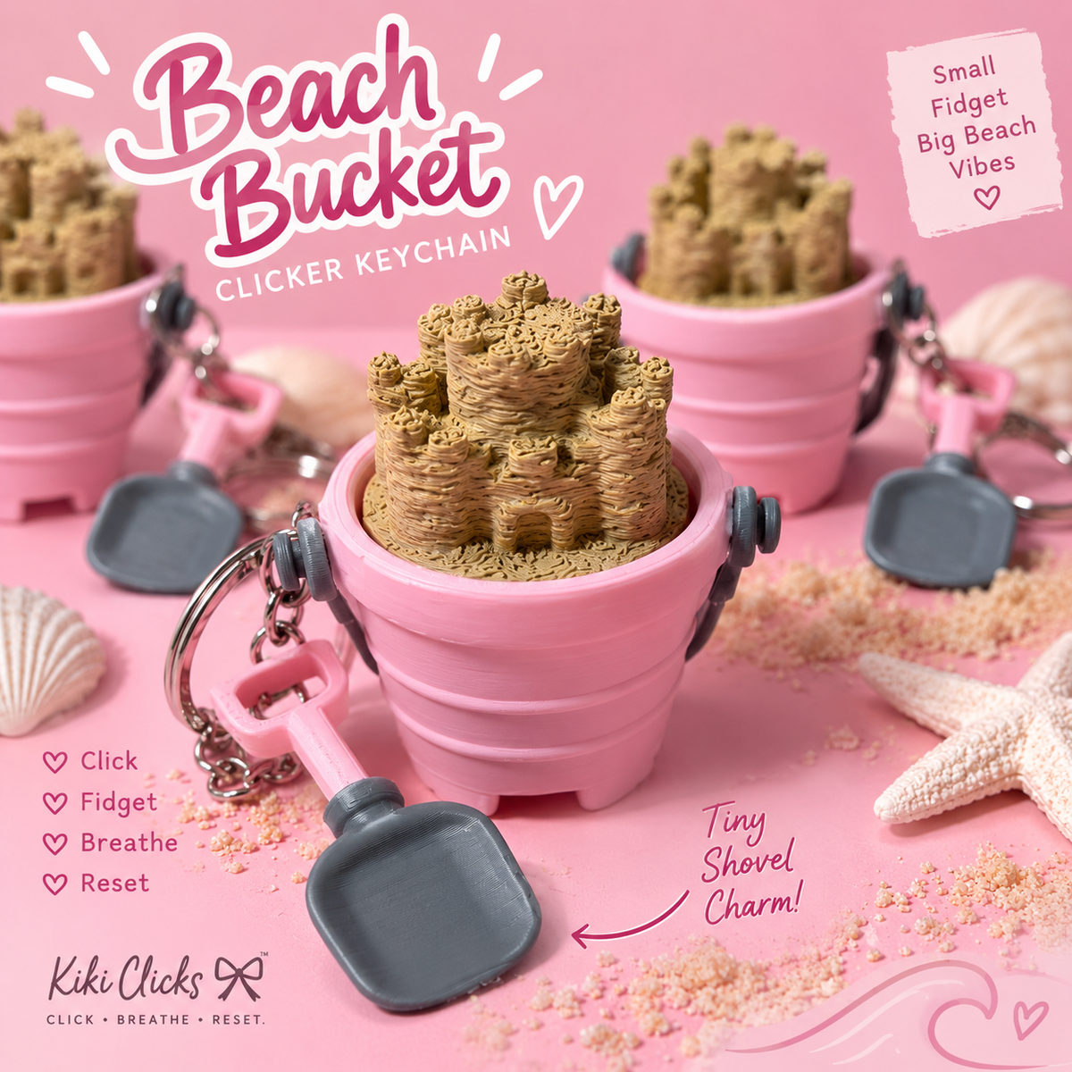Beach Bucket Sandcastle Clicker Keychain 🏖️🪣