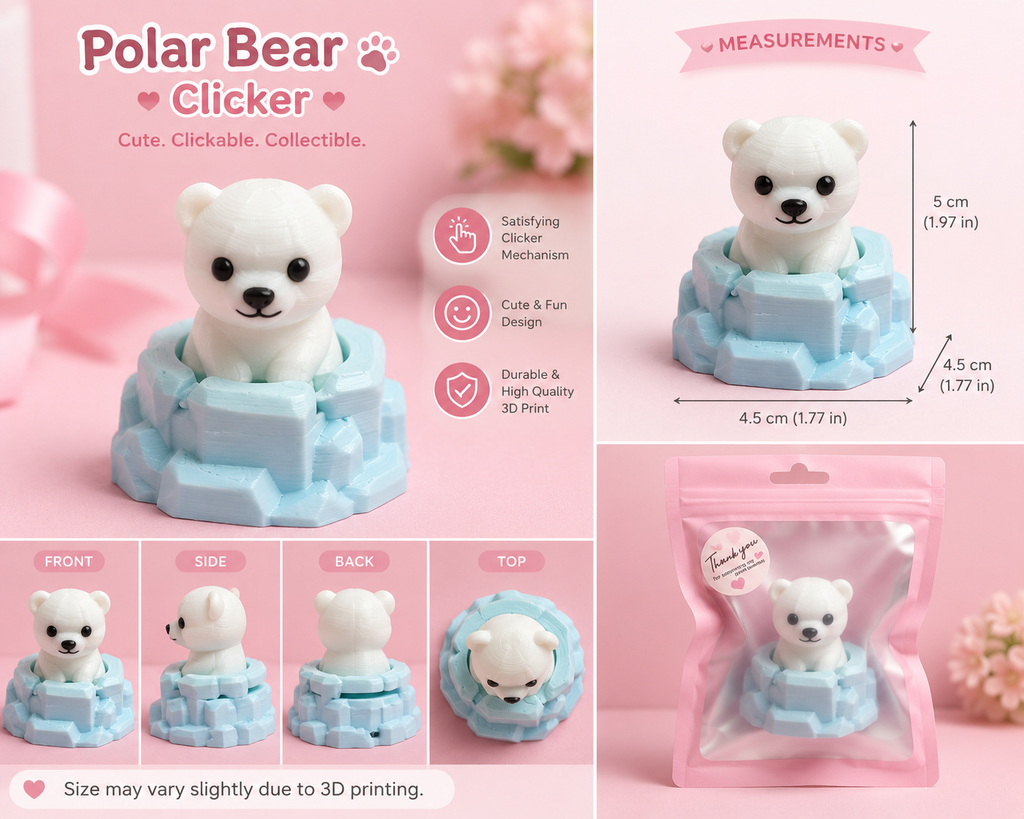 🐻‍❄️ Polar Bear Ice Clicker Fidget | 3D Printed Sensory Toy