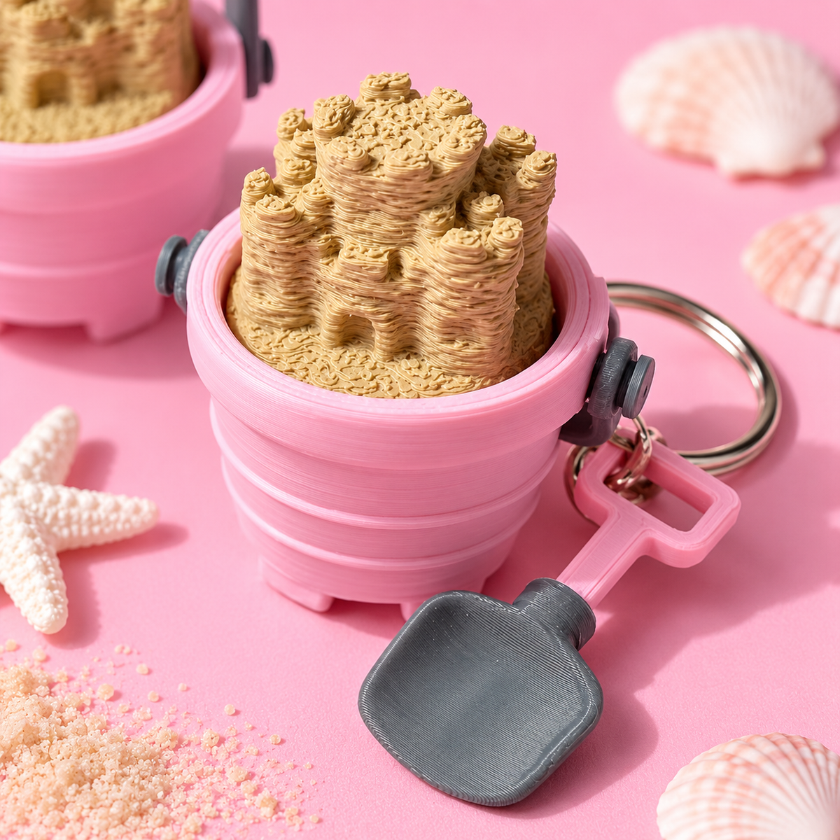 Beach Bucket Sandcastle Clicker Keychain 🏖️🪣